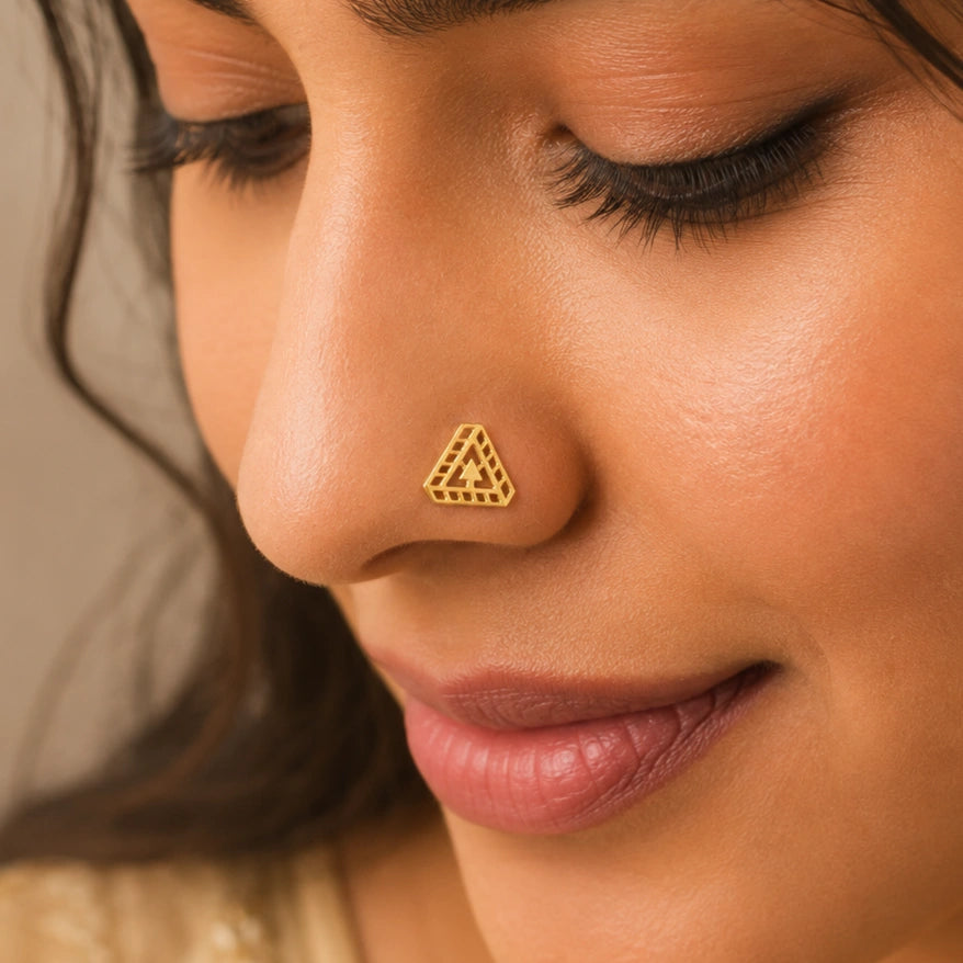 Geometric Triangular Tree Motif Nose Pin