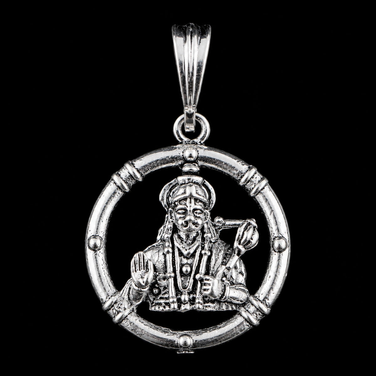 Round Hanuman Silver Pendant