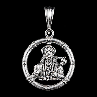 Round Hanuman Silver Pendant