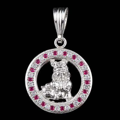 Round Child Krishna Stone Silver Pendant