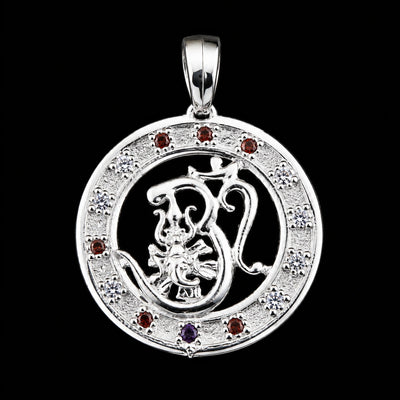 Round Ganesha Multicolour Stone Silver Pendant