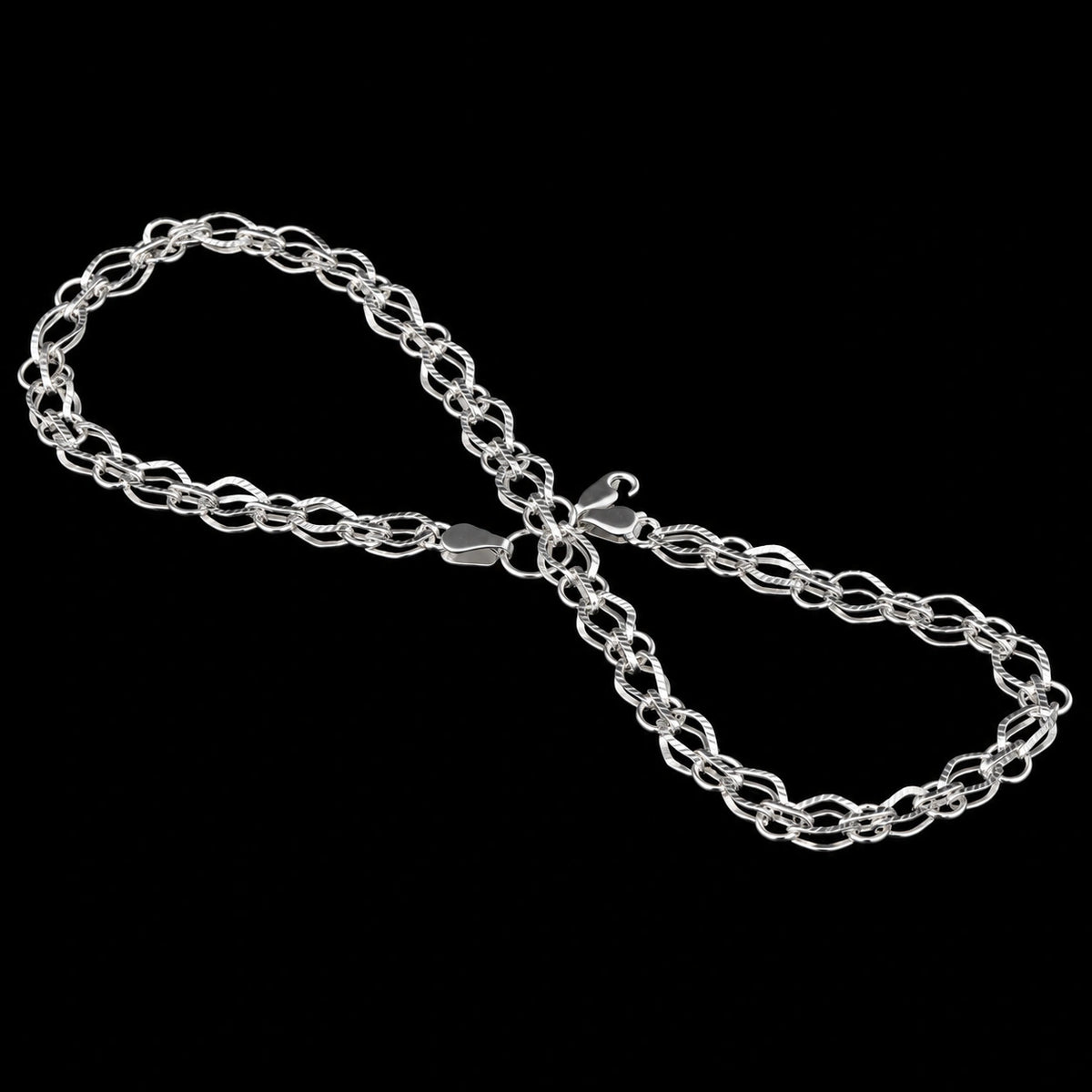 Double-Loop Interwoven Silver Chain
