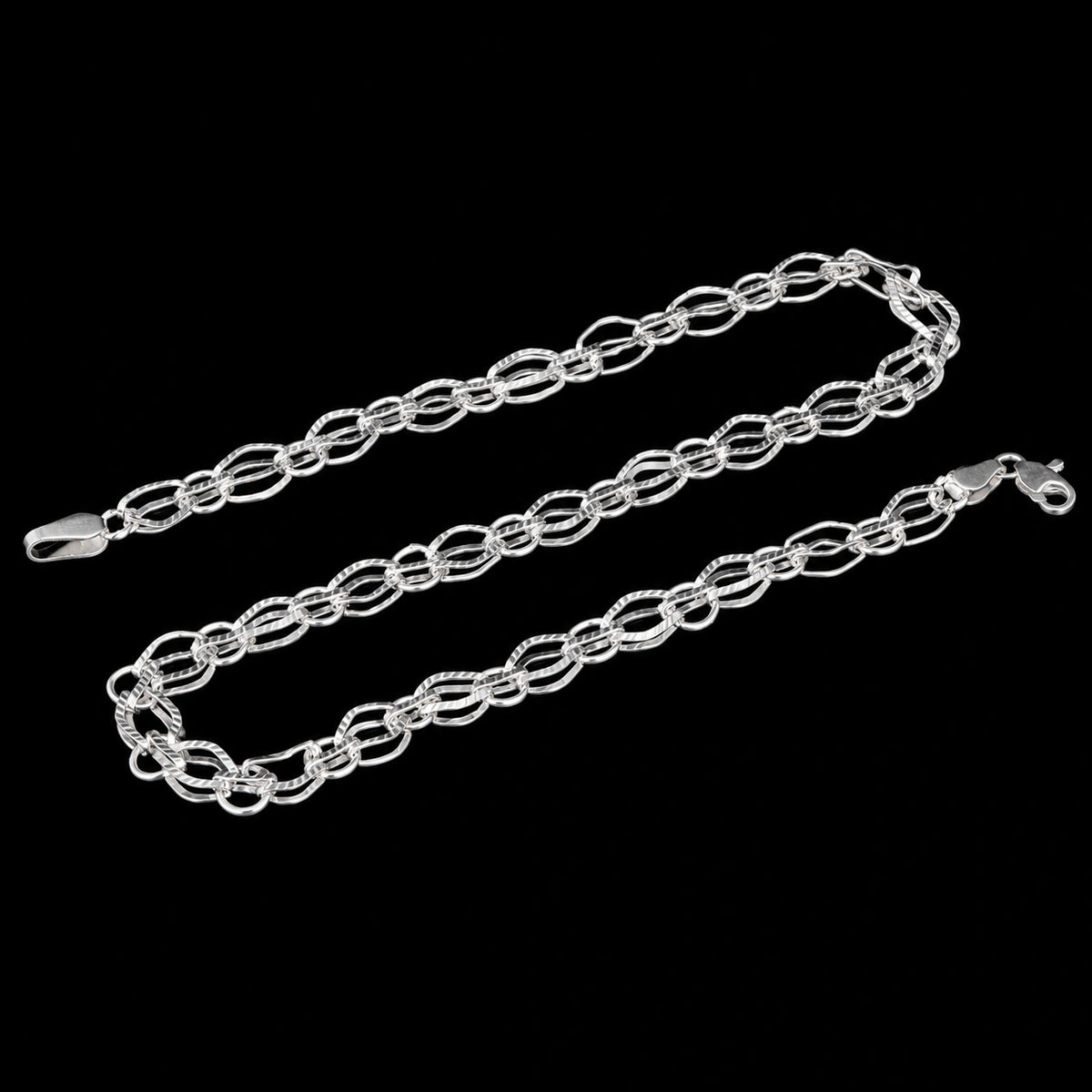 Double-Loop Interwoven Silver Chain